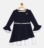 Peppermint Navy Blue Solid A Line Dress Girls