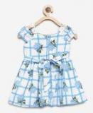 Peppermint White & Blue Printed Fit And Flare Dress Girls