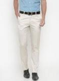 Peter England Beige Slim Fit Solid Formal Trousers Men