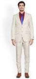 Peter England Beige Solid Single Breasted Formal Suit Men