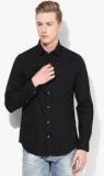 Peter England Black Solid Slim Fit Casual Shirt Men