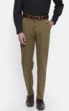 Peter England Brown Slim Fit Solid Formal Trousers Men