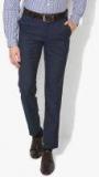 Peter England Casuals Navy Blue Solid Slim Fit Formal Trouser men