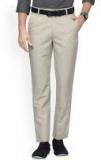 Peter England Cream Coloured Slim Fit Solid Formal Trousers men