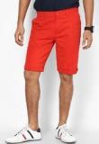 Peter England Red Solid Regular Fit Shorts men