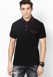 Phosphorus Black Polo T Shirt With Contrast Tipping Men