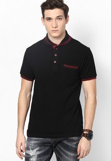 Phosphorus Black Polo T Shirt With Contrast Tipping men