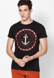 Phosphorus Black Printed Crew Neck T Shirt men