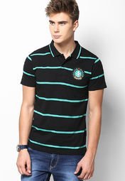 Phosphorus Black Striper Polo T Shirt Men