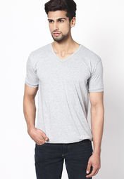 Phosphorus Grey Marl Solid Half Sleeve V Neck T Shirt Men