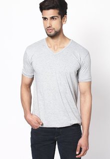 Phosphorus Grey Marl Solid Half Sleeve V Neck T Shirt men