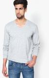 Phosphorus Grey Milange Solid V Neck T Shirts men