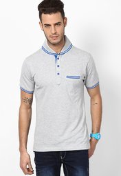 Phosphorus Grey Shawl Collar Polo T Shirt With Contrast Tipping Men