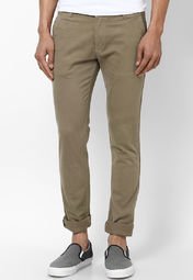 Phosphorus Khaki Colour Solid Chinos Men