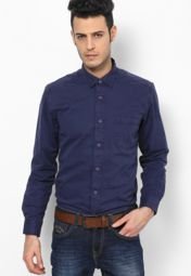 Phosphorus Navy Blue Full Sleeve Over Dyed Shirt Men