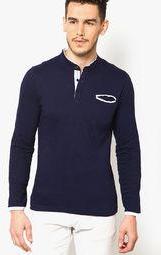 Phosphorus Navy Blue Solid Henley T Shirts men