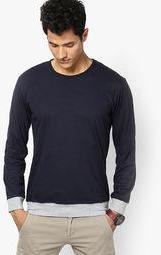 Phosphorus Navy Blue Solid Round Neck T Shirts men