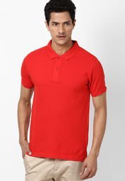 Phosphorus Red Colour Solid Polo T Shirt Men