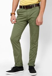 Phosphorus Slim Fit Green Casual Trouser Men