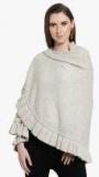 Pluchi Light Beige Marled Frill Poncho