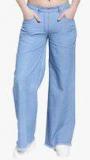 Pluss Blue Solid Flared Parallel Trouser Women