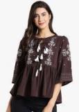 Pluss Coffee Brown Self Design Blouse Women