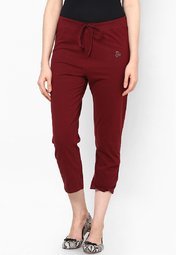 Pluss Maroon Ladies Track Capri With Regular Fit Women