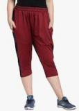 Pluss Maroon Solid Regular Fit Capri Women