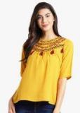 Pluss Mustard Self Design Blouse Women