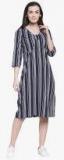 Pluss Navy Blue & White Striped A Line Dress Women