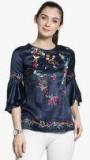 Pluss Navy Blue Printed Regular Top Women