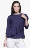 Pluss Navy Blue Solid Regular Top women