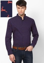 Poe Printed Navy Blue Casual Shirt Men