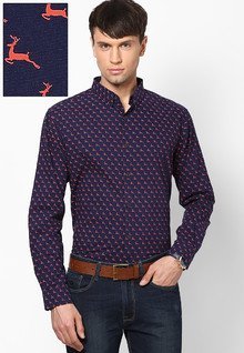 Poe Printed Navy Blue Casual Shirt men