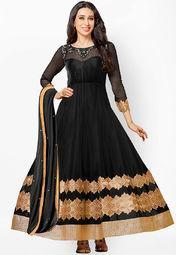 Prafful Black Embroidered Dress Material Women