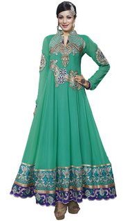 Prafful Green Embroidered Dress Material women