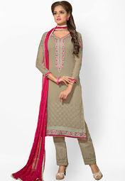 Prafful Grey Embroidered Dress Material Women