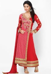 Prafful Red Embroidered Dress Material Women