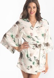 Prettysecrets Cream Floral Kimono Night Wear