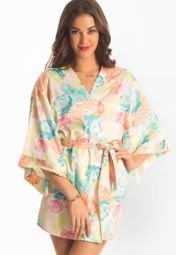 Prettysecrets Ivory Blue Floral Kimono Night Wear