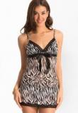 Prettysecrets White Zebra Print Mesh Babydoll Women