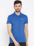 Puma Blue Slim Fit Solid Ess Jersey Polo Collar T Shirt Men