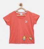 Puma Coral Solid Round Neck T Shirt Girls