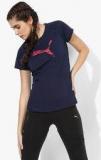 Puma Core S S Logo Navy Blue Running Round Neck T Shirt women