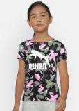 Puma Girls Black & Green Printed Classics AOP Round Neck T Shirt