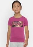 Puma Girls Magenta Printed Round Neck Style Graphic T Shirt