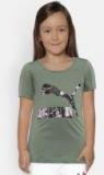 Puma Olive Green Printed Scoop Neck T Shirt Girls