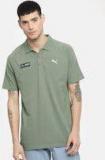 Puma Olive Green Solid Polo Collar T Shirt Men