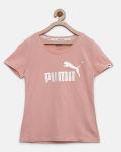 Puma Peach Coloured Style Ess Logo Printed Round Neck T Shirt Girls