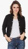 Purple Feather Black Solid Winter Jacket Women